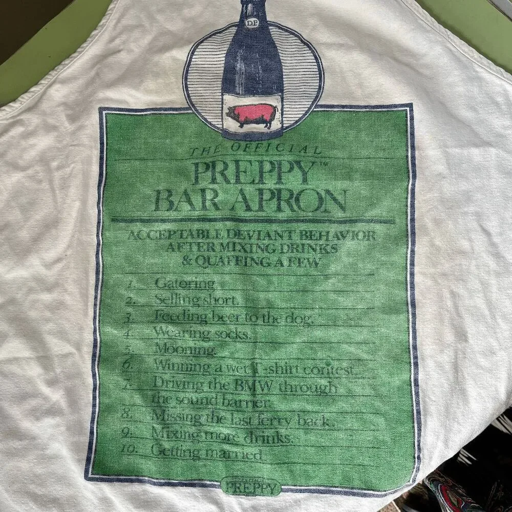 VTG 80s Official Preppy Bar Apron Workman NYC Nantucket Humor Rare